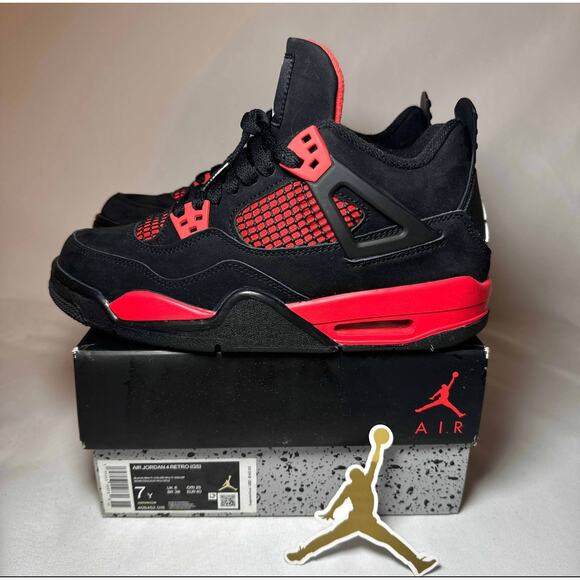 Size 7 - Nike Air Jordan 4 Retro GS Red Thunder Men's Shoes Ships Now - Picture 8 of 13